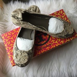Tory Burch  Python Print Tonal logo Reva flats